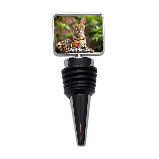 I Love My Savannah Cat Heart Wine Bottle Stopper