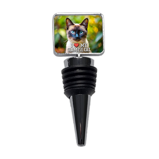 I Love My Siamese Cat Heart Wine Bottle Stopper