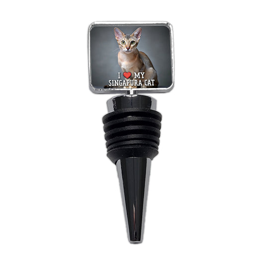 I Love My Singapura Cat Heart Wine Bottle Stopper