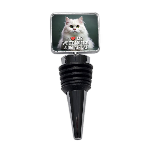 I Love My White British Longhair Cat Heart Wine Bottle Stopper