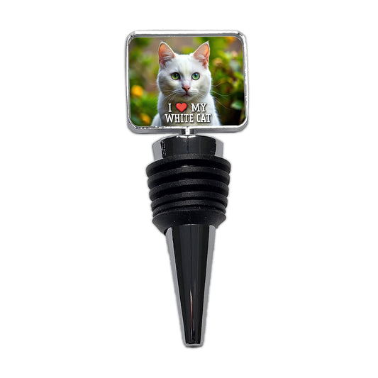 I Love My White Cat Heart Wine Bottle Stopper