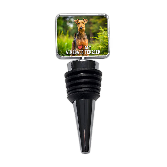I Love My Airedale Terrier Dog Heart Wine Bottle Stopper