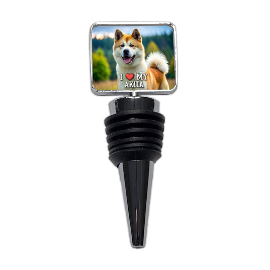 I Love My Akita Dog Heart Wine Bottle Stopper