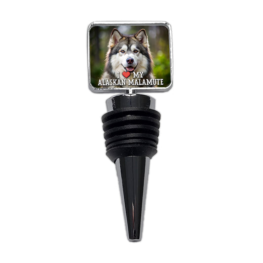 I Love My Alaskan Malamute Dog Heart Wine Bottle Stopper