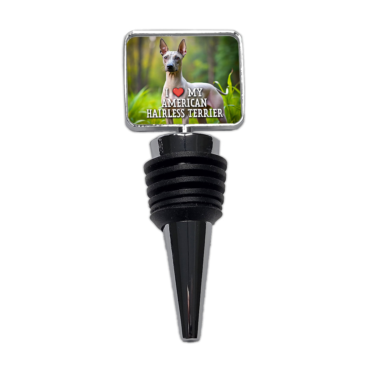 I Love My American Hairless Terrier Dog Heart Wine Bottle Stopper