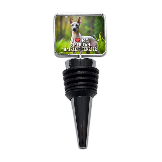 I Love My American Hairless Terrier Dog Heart Wine Bottle Stopper