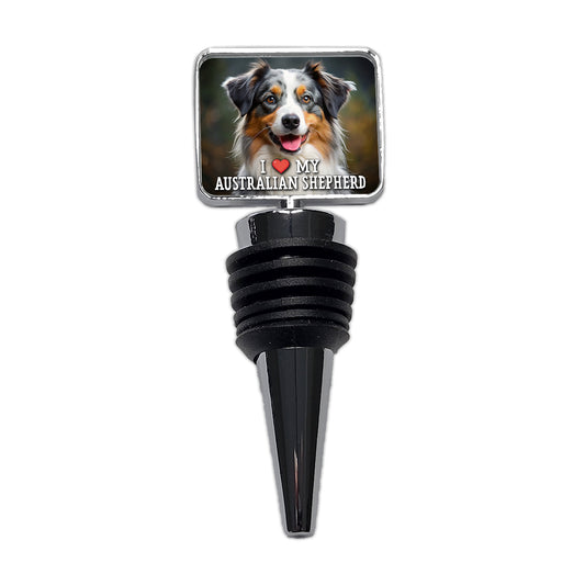 I Love My Australian Shepherd Dog Heart Wine Bottle Stopper