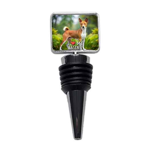 I Love My Basenji Dog Heart Wine Bottle Stopper