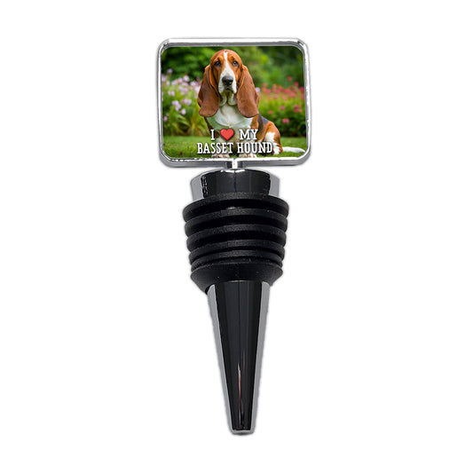 I Love My Basset Hound Dog Heart Wine Bottle Stopper