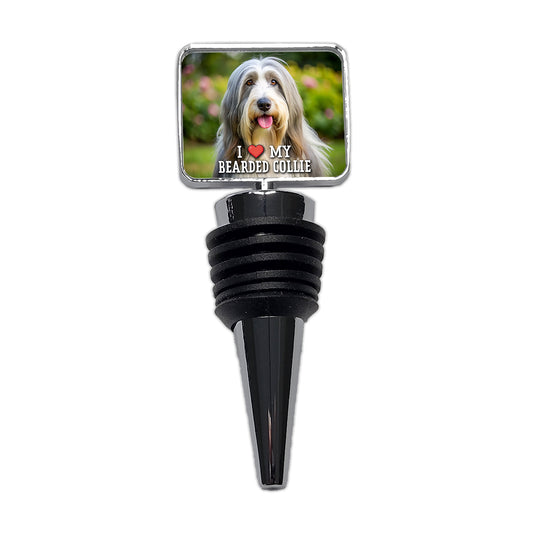 I Love My Bearded Collie Dog Heart Wine Bottle Stopper