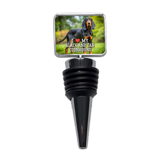 I Love My Black And Tan Coonhound Dog Heart Wine Bottle Stopper