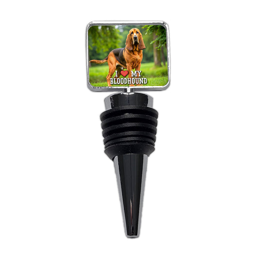 I Love My Bloodhound Dog Heart Wine Bottle Stopper
