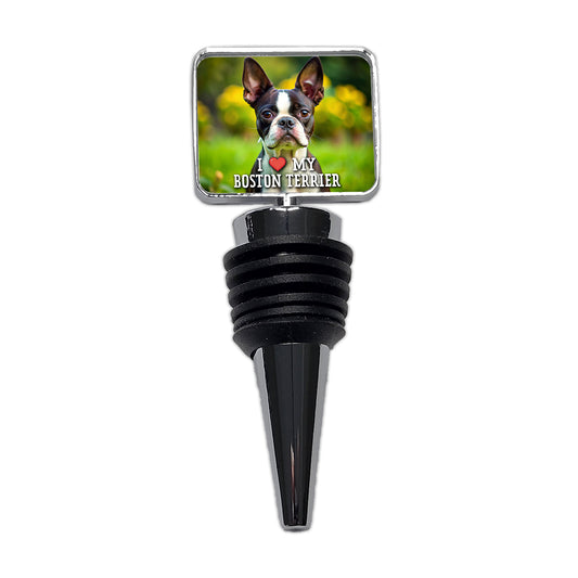 I Love My Boston Terrier Dog Heart Wine Bottle Stopper