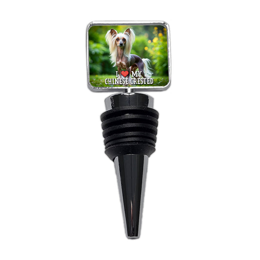 I Love My Chinese Crested Dog Heart Wine Bottle Stopper