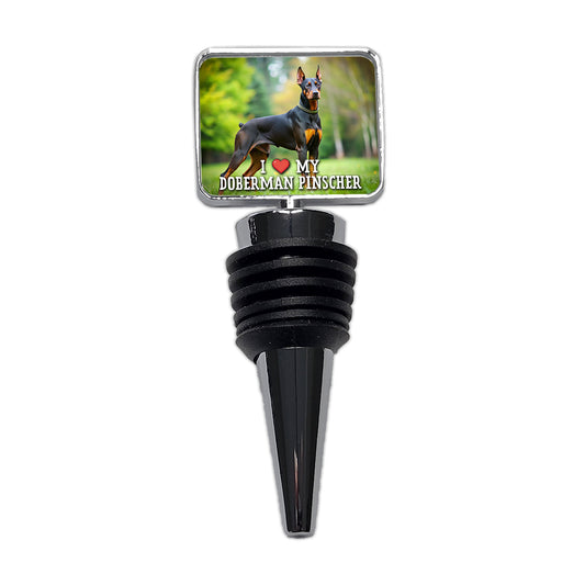 I Love My Doberman Pinscher Dog Heart Wine Bottle Stopper
