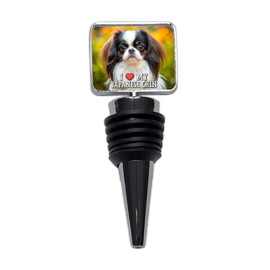 I Love My Japanese Chin Dog Heart Wine Bottle Stopper