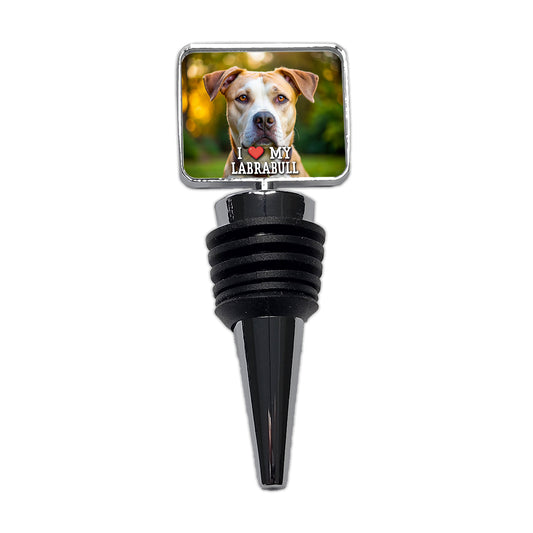 I Love My Labrabull Dog Heart Wine Bottle Stopper