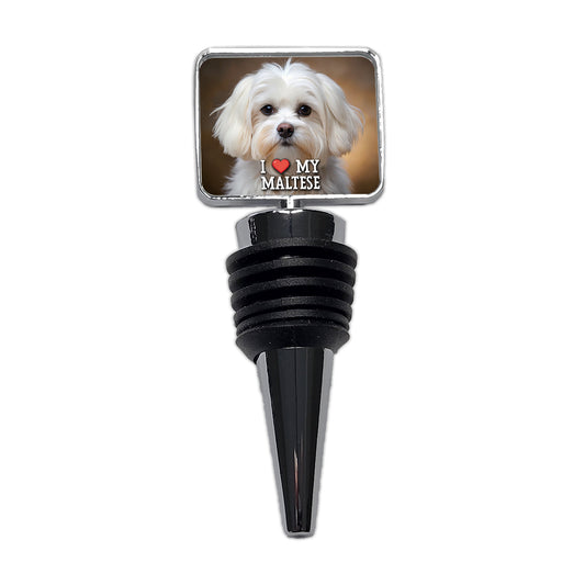 I Love My Maltese Dog Heart Wine Bottle Stopper