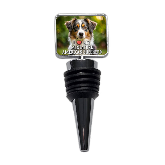 I Love My Miniature American Shepherd Dog Heart Wine Bottle Stopper
