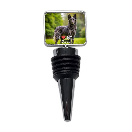 I Love My Mudi Dog Heart Wine Bottle Stopper
