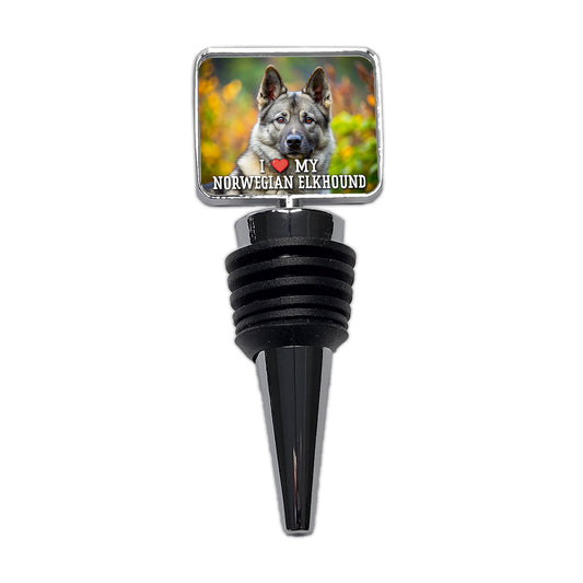 I Love My Norwegian Elkhound Dog Heart Wine Bottle Stopper