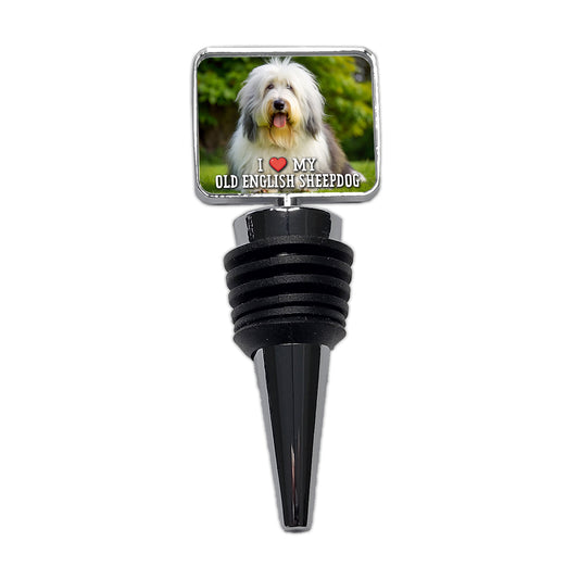 I Love My Old English Sheepdog Dog Heart Wine Bottle Stopper