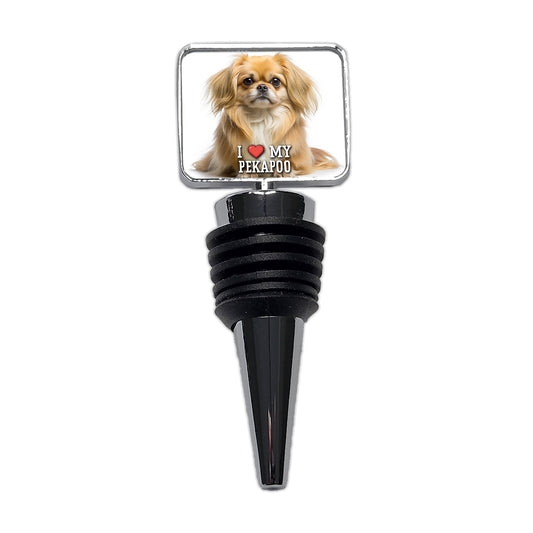 I Love My Pekapoo Dog Heart Wine Bottle Stopper