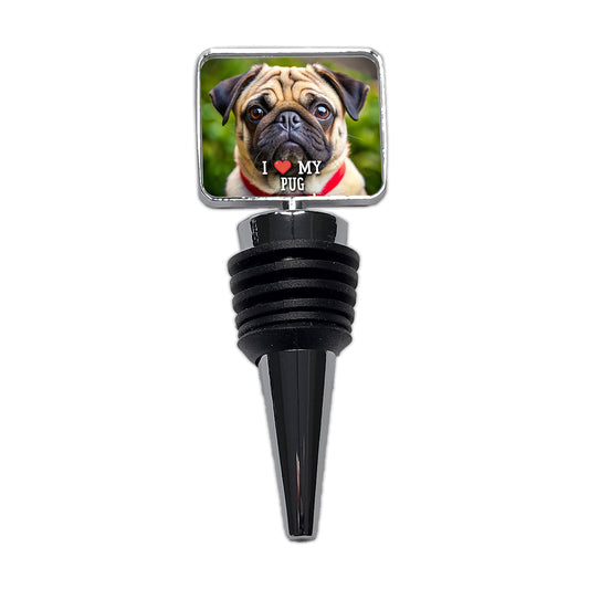 I Love My Pug Dog Heart Wine Bottle Stopper