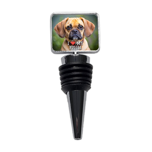 I Love My Puggle Dog Heart Wine Bottle Stopper