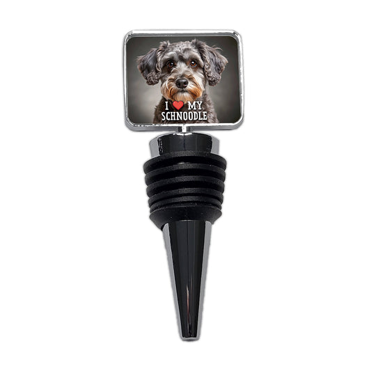 I Love My Schnoodle Dog Heart Wine Bottle Stopper