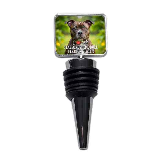 I Love My Staffordshire Bull Terrier Staffy Dog Heart Wine Bottle Stopper