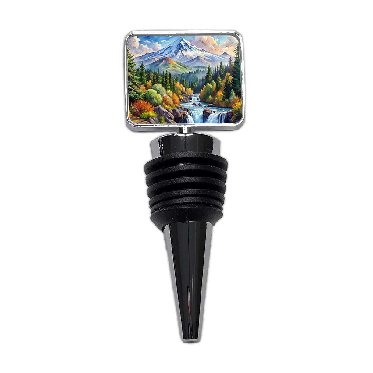 Cascade - Siskiyou National Monument California, Oregon Watercolor Style Wine Bottle Stopper