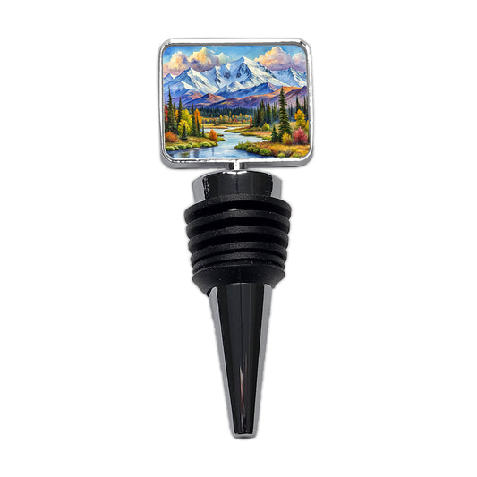 Denali National Park Alaska Watercolor Style Wine Bottle Stopper