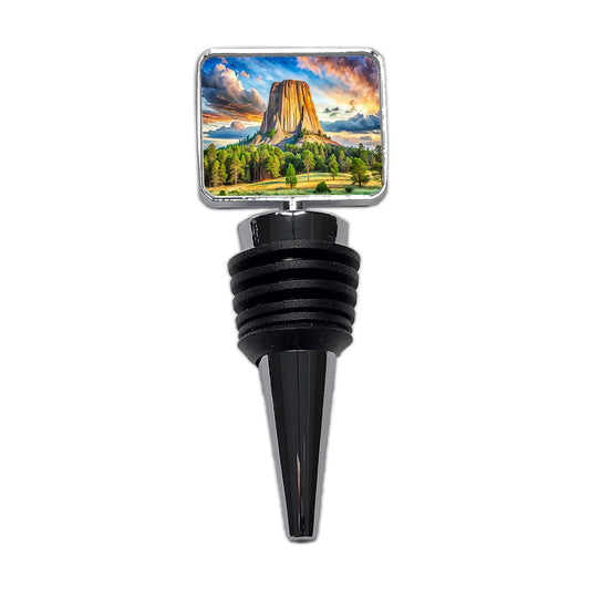 Devils Tower National Monument Wyoming Watercolor Style Wine Bottle Stopper