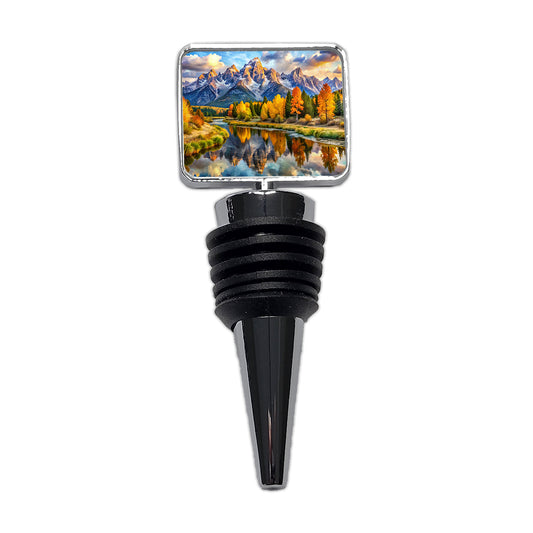 Grand Teton National Park Wyoming Watercolor Style Wine Bottle Stopper
