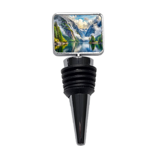 Misty Fjords National Monument Alaska Watercolor Style Wine Bottle Stopper