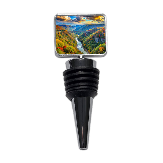 New River Gorge National Park and Preserve West Virginia Watercolor Style Wine Bottle Stopper