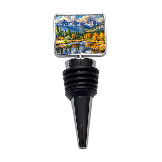 Rocky Mountain National Park Colorado Watercolor Style Wine Bottle Stopper