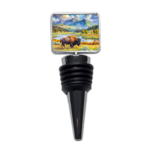 Yellowstone National Park Lamar Valley Watercolor Style Wine Bottle Stopper