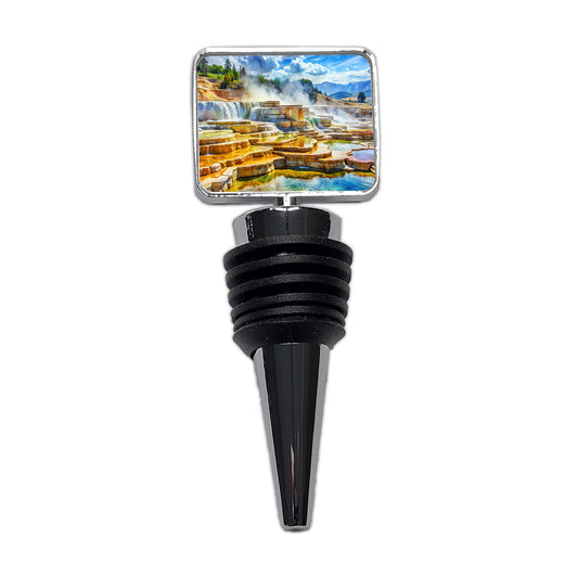 Yellowstone National Park Mammoth Hot Springs Watercolor Style Wine Bottle Stopper