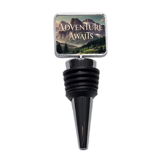 Adventure Awaits Mountains Hiking Camping Wine Bottle Stopper