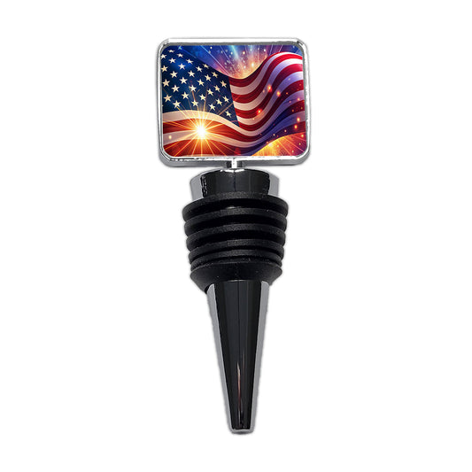 American Flag Sparkling Waving Patriotic Wine Bottle Stopper