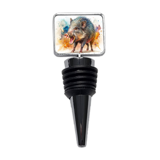 Angry Javelina Watercolor Wine Bottle Stopper