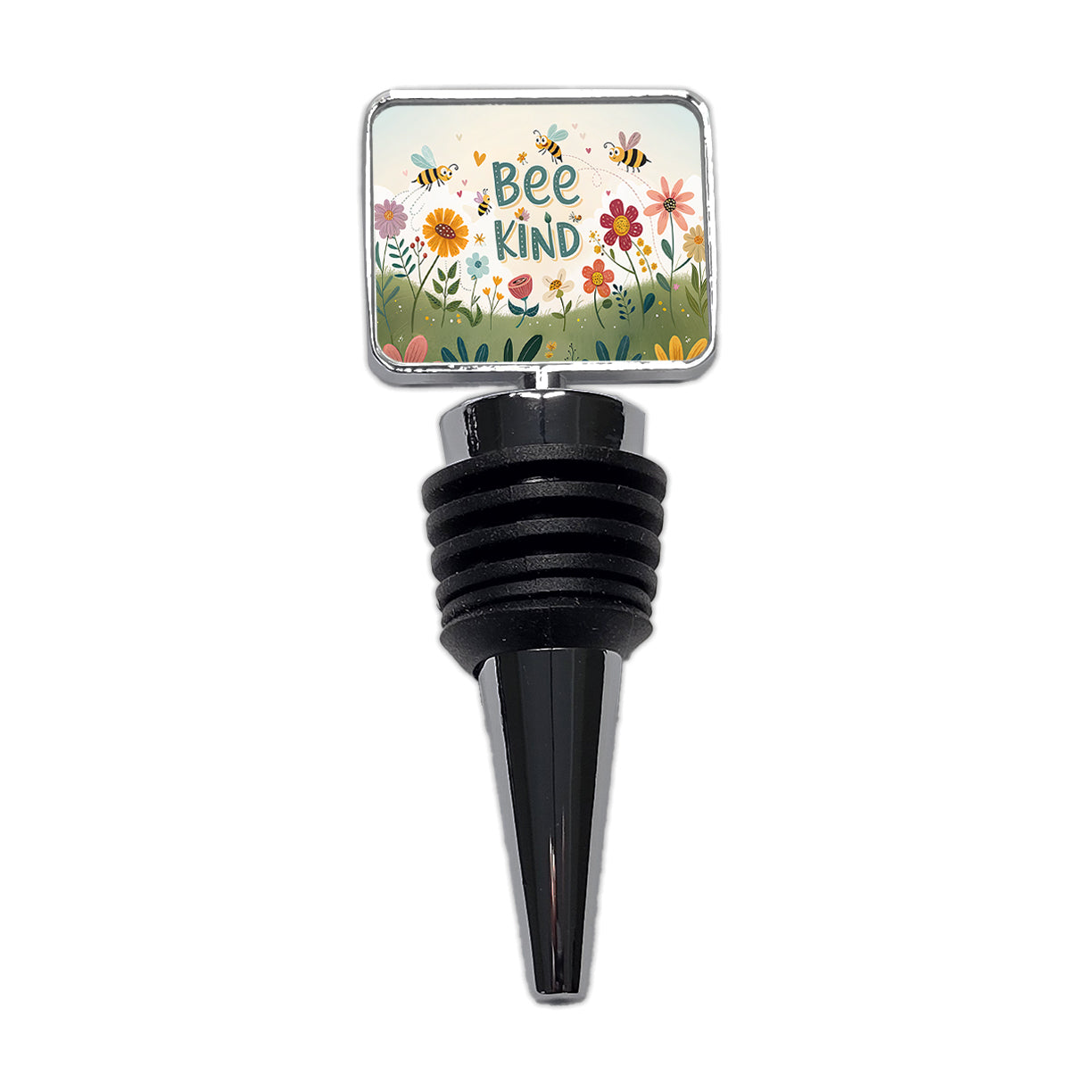 Be Bee Kind With Floral Bees Design Wine Bottle Stopper