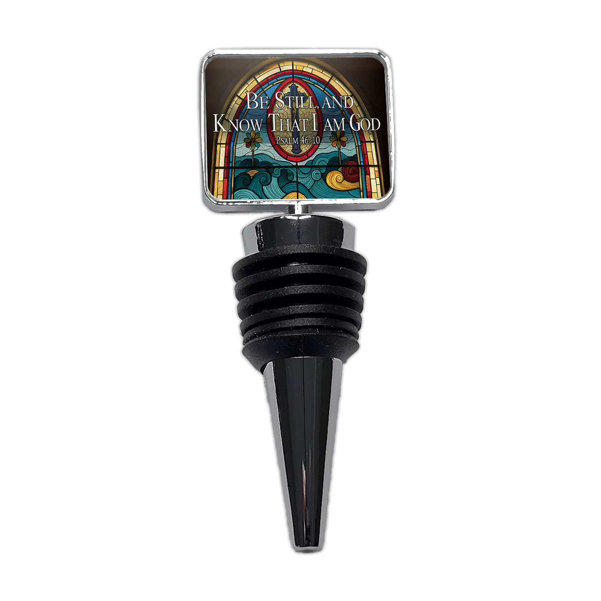 Be Still And Know That I Am God Psalm 46-10 Stained Glass Window Wine Bottle Stopper