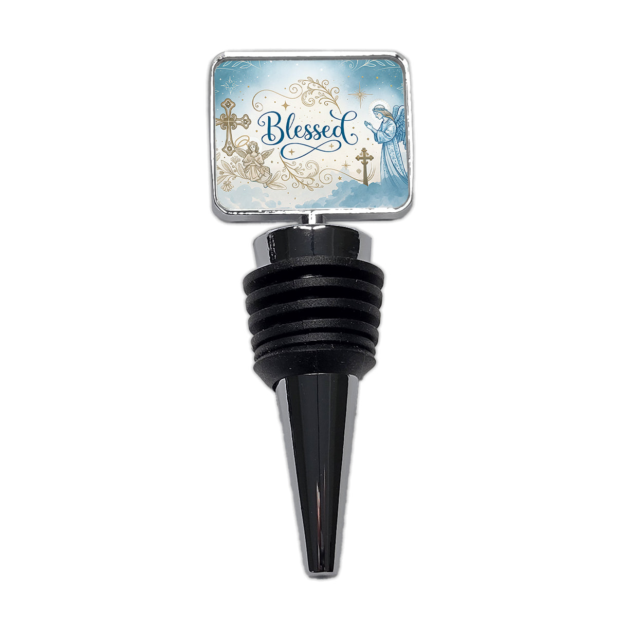 Blessed Religious Angel Blue White Wine Bottle Stopper