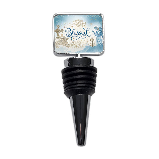 Blessed Religious Angel Blue White Wine Bottle Stopper