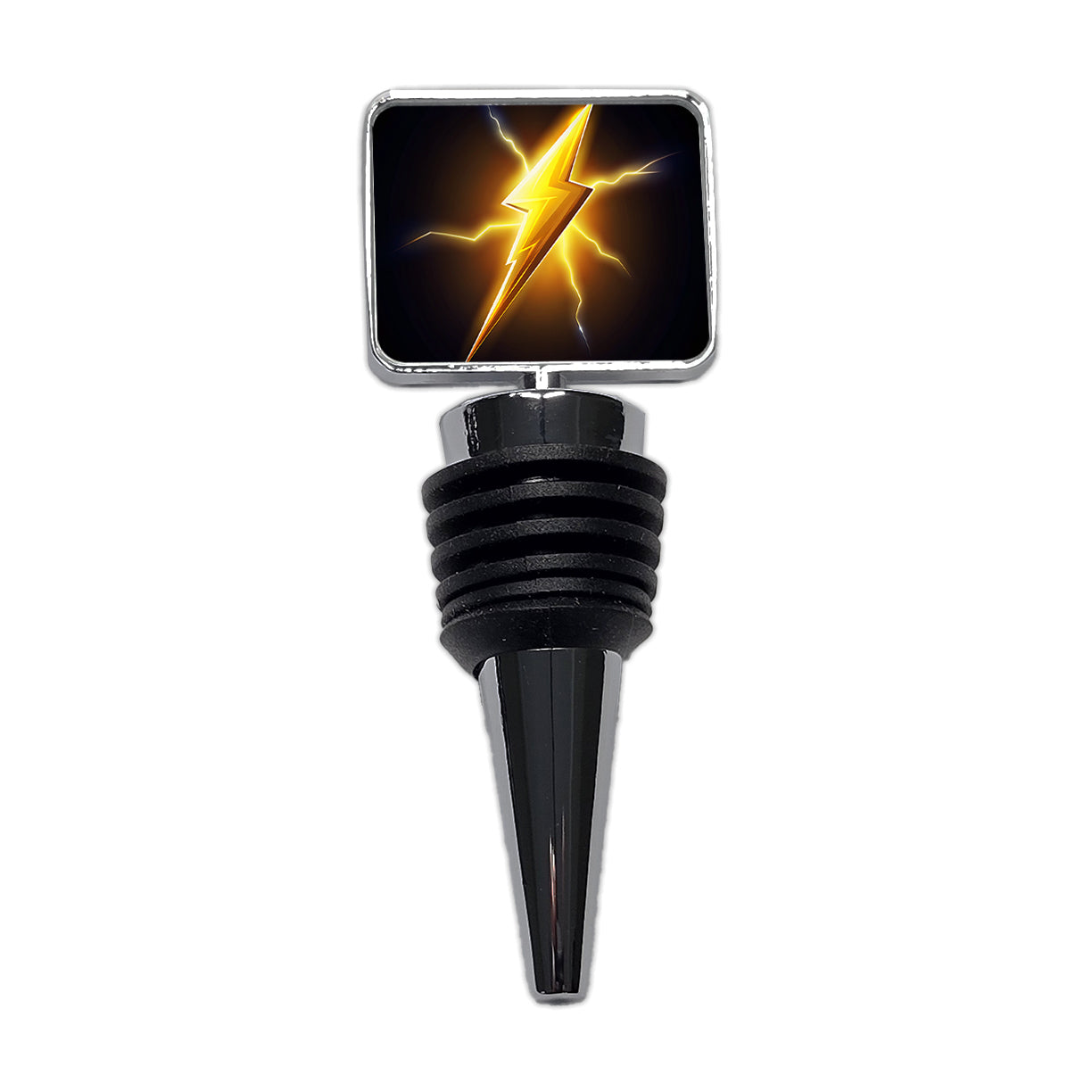 Cartoon Lightning Bolt On Black Wine Bottle Stopper