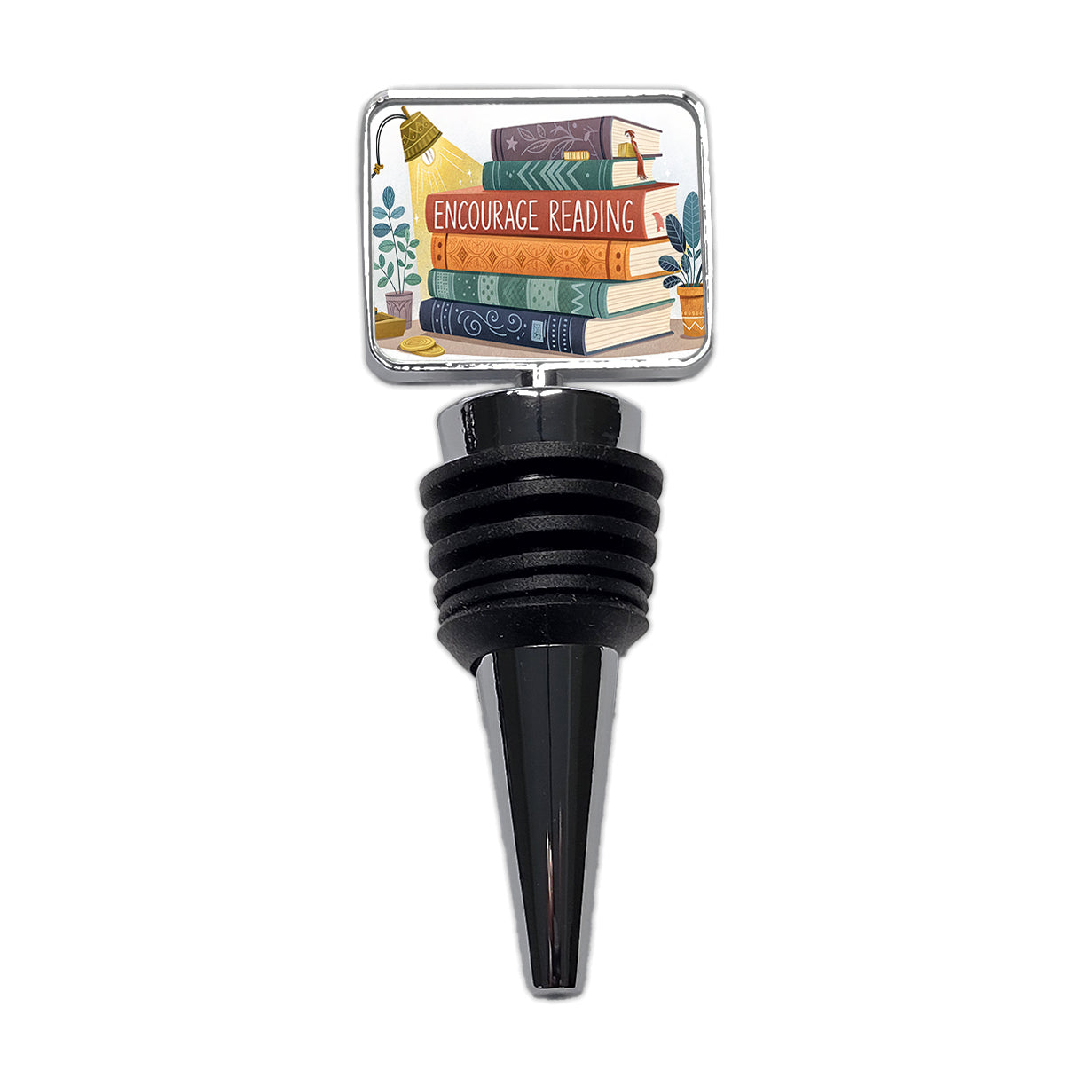 Encourage Reading Stack of Books Wine Bottle Stopper