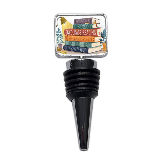 Encourage Reading Stack of Books Wine Bottle Stopper